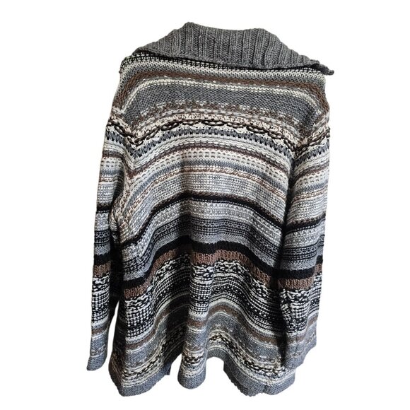 J.Jill Women’s Large Gray Striped Open Front Chunky Knit Cardigan Sweater Cozy - Picture 3 of 7